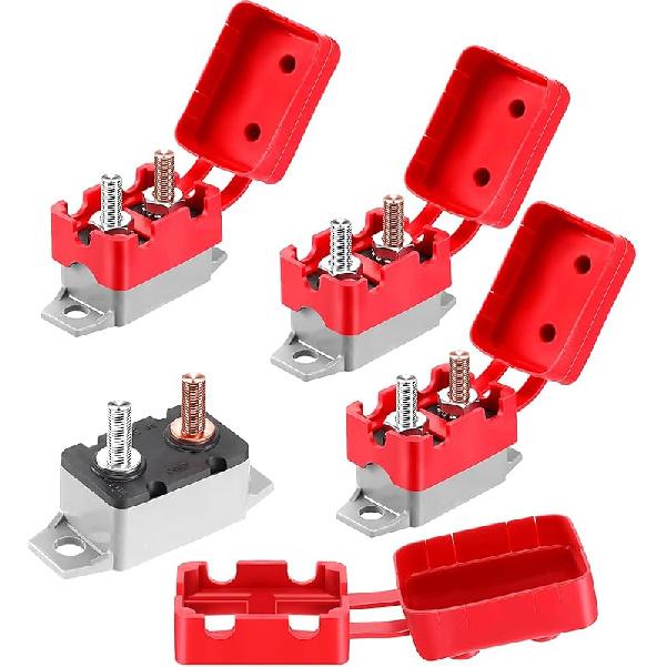 BBTO 4 Pieces DC 12V - 24V Automatic Reset Circuit Breaker Circuit Breaker With Cover Stud Bolt For Automotive And More (30 Amp)