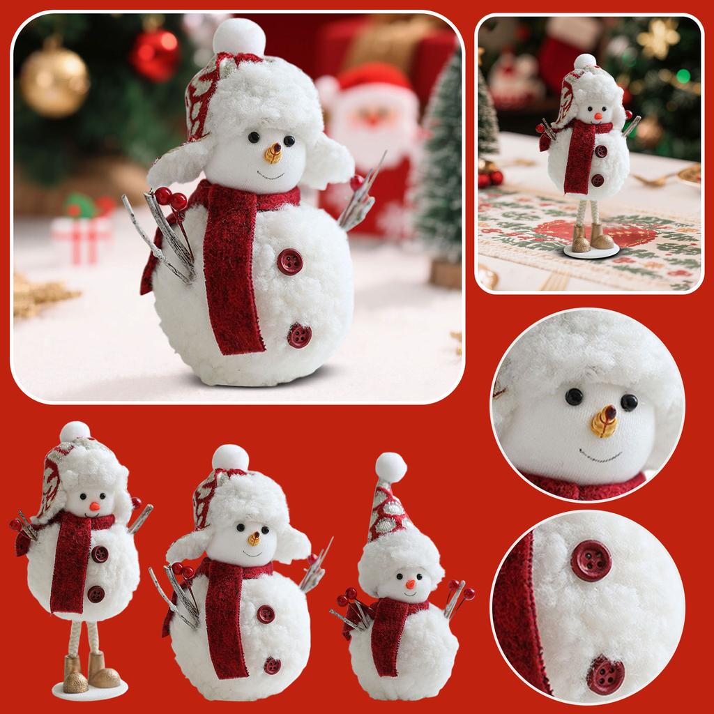 Plush Christmas Snowman Doll Desktop Decoration With Red Scarf, Cute Doll For Window Display Atmosphere Decoration