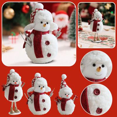 Plush Christmas Snowman Doll Desktop Decoration With Red Scarf, Cute Doll For Window Display Atmosphere Decoration