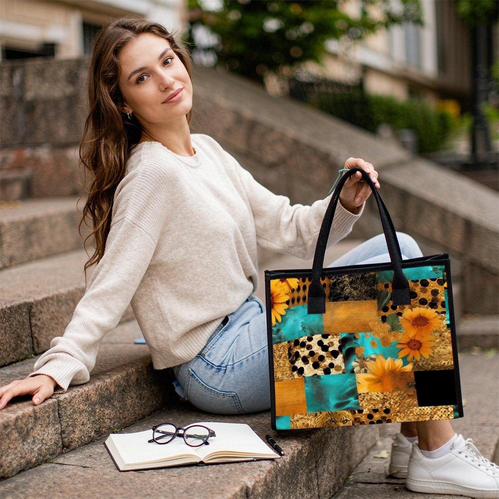 Sunflower Patchwork Casual Tote Bag Large Capacity Daily Handbag for Women