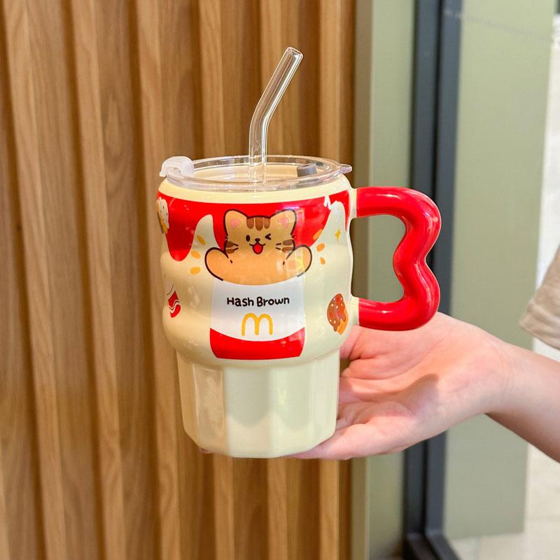 Milk Fufu Cute French Fries Straw Cup Girls' High-value Ceramic Mug for Girlfriends Birthday Gift Souvenirs