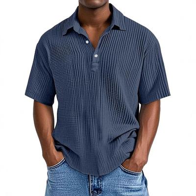 Summer Short Sleeve Polo Shirt Men Casual Button Pull On Solid Color Casual Polos Fashion Men's Clothing
