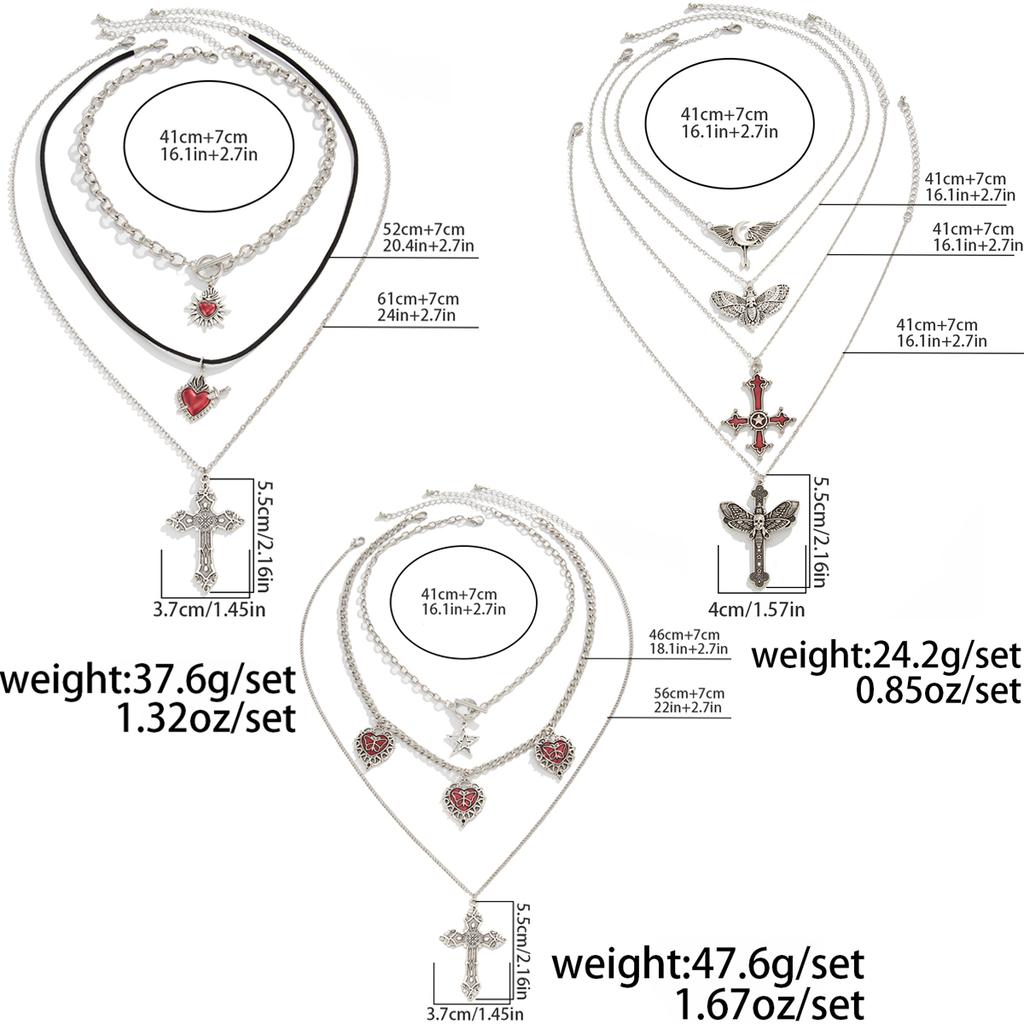Salircon Gothic Multilayer Love Heart Jesus Cross Pendant Necklace Set Women Vintage Clavicle Chain Halloween Party Jewelry Gift