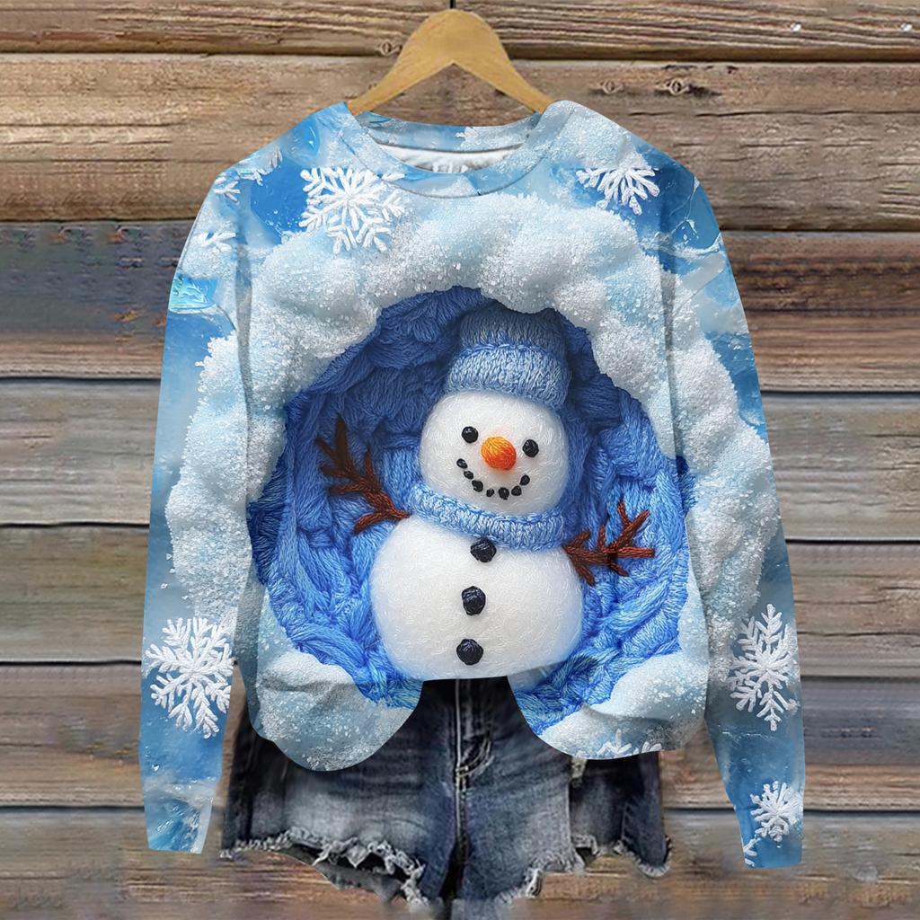 Ladies' Christmas Printed Casual Long Sleeved Round Neck Sports Hoodie Top