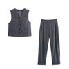 European & American 2024 Women's V-Neck Split Vest and High-Waisted Pants Set