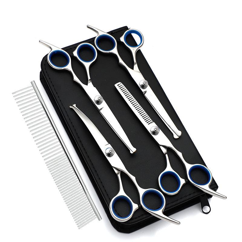 Pet Grooming Scissors Round Head Professional Stainless Steel Dog Hair Scissors Durable Pet Shears Animal Cutting Portable Set