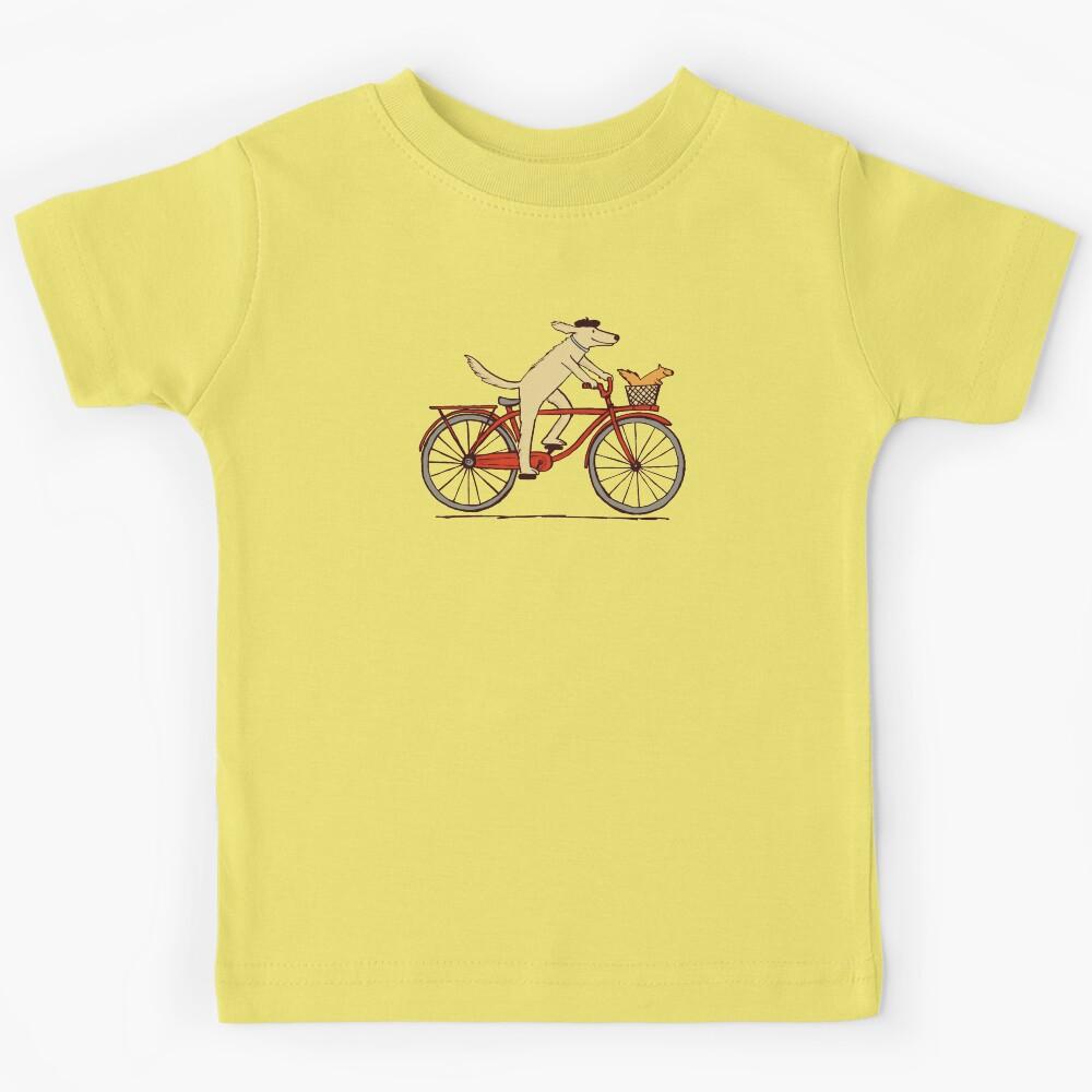 Dog and Squirrel are Friends | Whimsical Animal Art | Dog Riding a Bicycle Kids T-Shirt 110