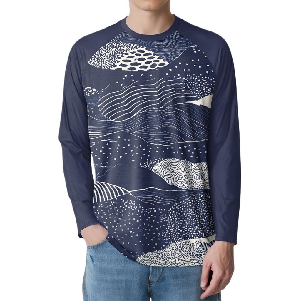 Pánské módní tištěné raglánové sportovní tričko s dlouhým rukávem