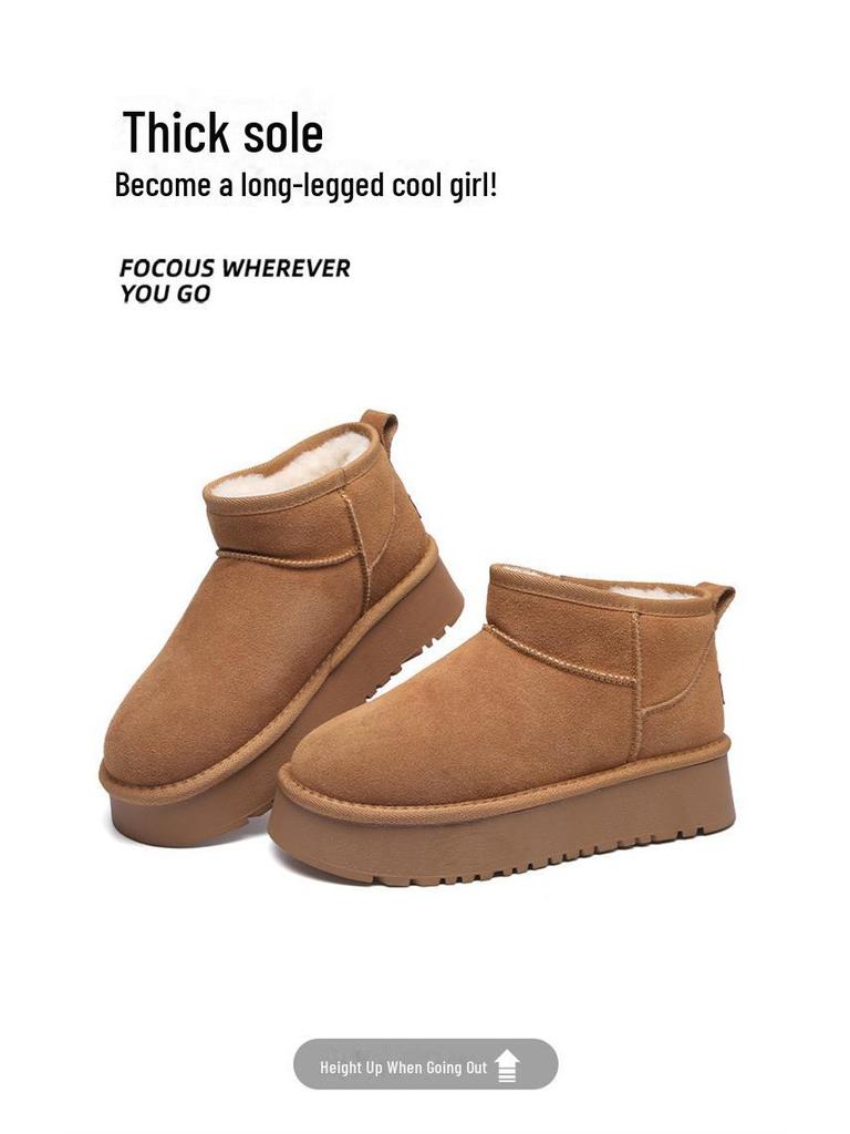 Unisex Genuine Leather Thick-Soled Snow Boots - Versatile Winter Warm Short Boots for Women and Couples