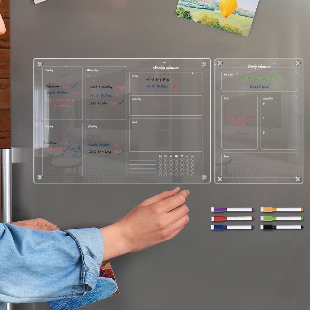 6 Markers Acrylic Erase Boards Magnetic Magnetic Fridge Calendar Planning Note Board  Fridge