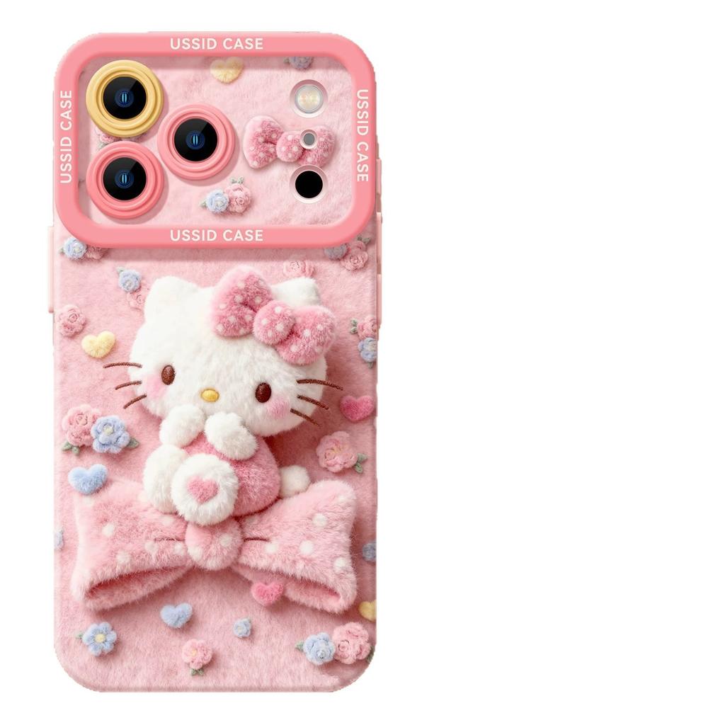 Mobile Phone Case with Lanyard, Suitable for Iphone17 Powder Knot Cat 16promax Silicone 15 Cartoon 14 Apple 13 Women's Cover