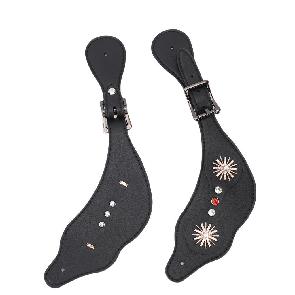 Spur Straps Western Rhinestone Floral Boots Vintage Spur Straps for Horse Riders Adjustable Length Handcrafted Black