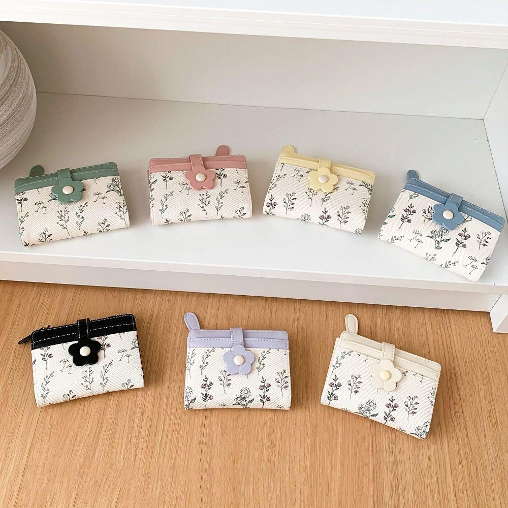 Print PU Leather Card Holder Floral Folding Card Bag Fashion Design Flower Short Wallet  Travel