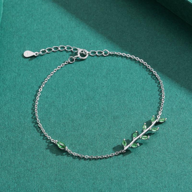 MODIAN 925 Sterling Silver Green Leaf Zirconia Adjustable Link Chain Bracelet For Women Fashion Wedding Jewelry Accessories
