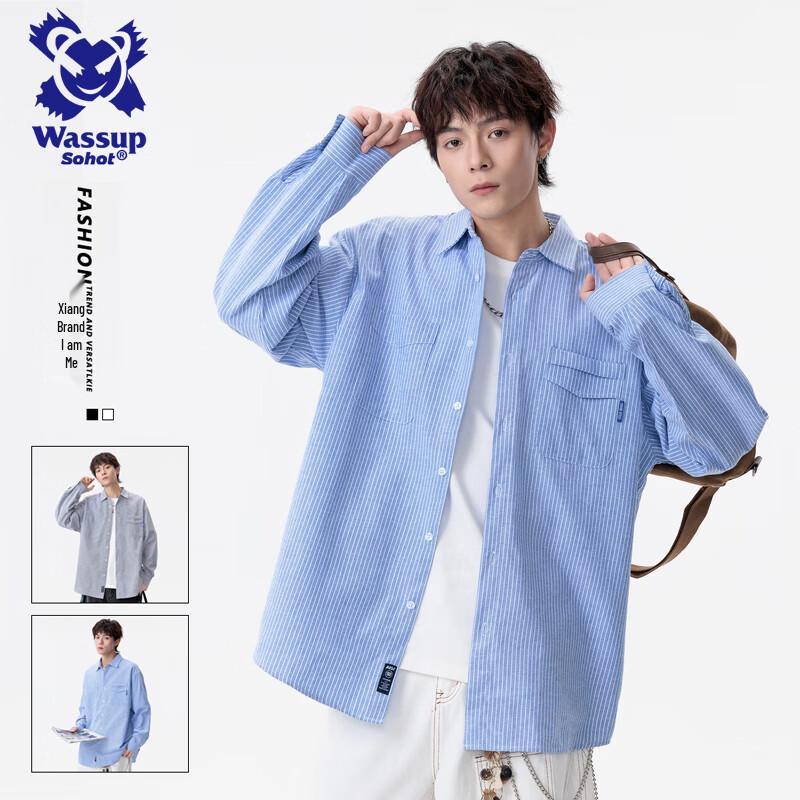 Wassup Sohot Men s Striped Lapel Shirt Jacket 2XL