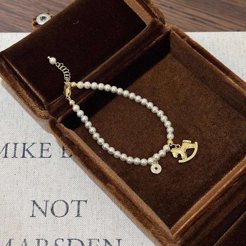2026 New Arrival Bracelets For Women Simulated Pearl Shiny Sequins CZ Cubic Zircon Cartoon Horse Coin Birthday Gift Jewelry