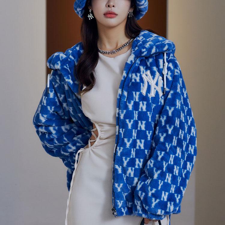 MLB New York Yankees Vintage Floral Hooded Sherpa Jacket Unisex Jackets Blue 3AJPF1816-50BLD