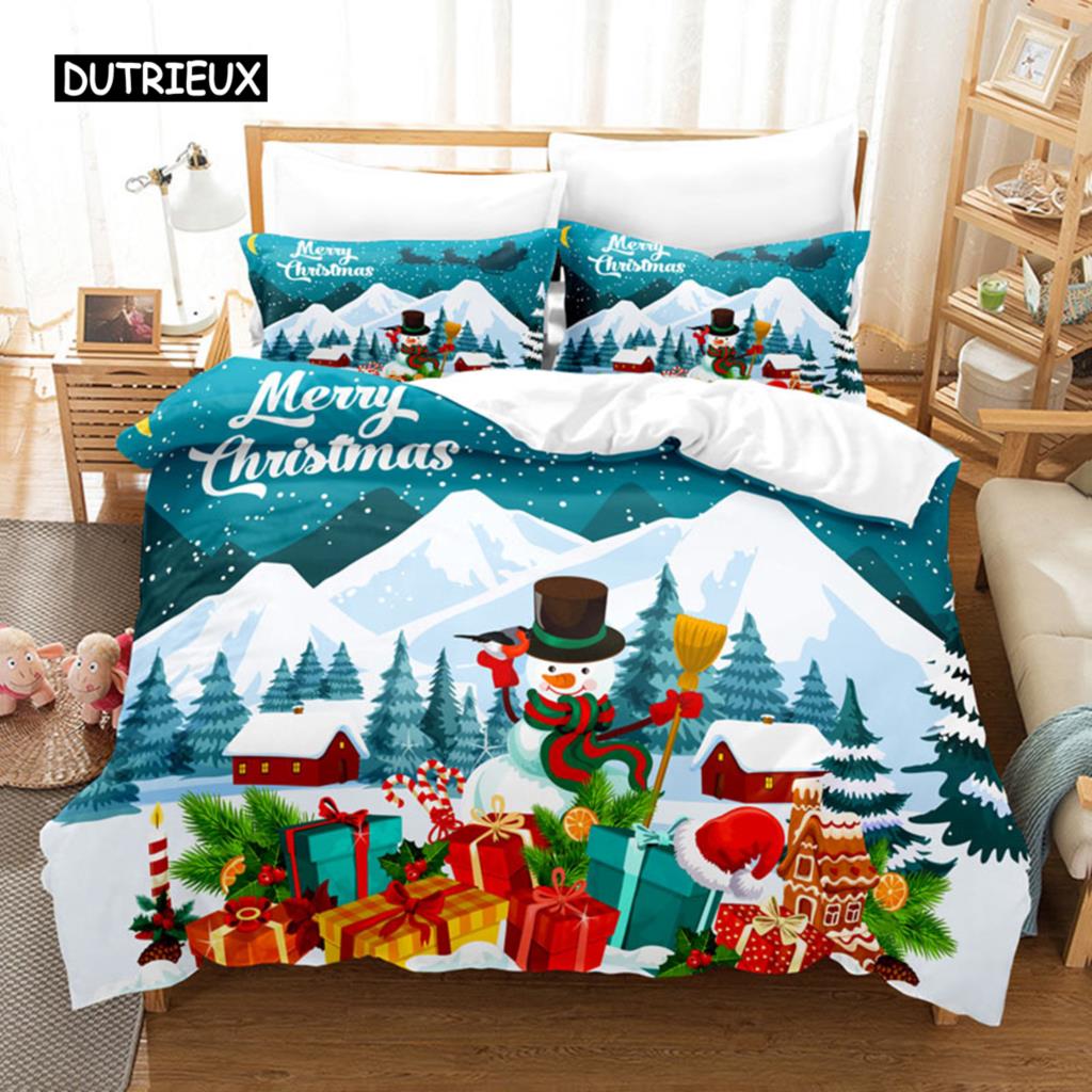 Noel Yatak Takımı Nevresim Polyester Yorgan Kılıfı Yastık Kılıfı 3D Queen King Çift Full İkiz Tek 3 Parça 2 Parça Yatak Odası