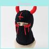 Handcrafted Demon Knit Hat With Thick Warm Fleece Face Mask For Winter Streetwear Fans