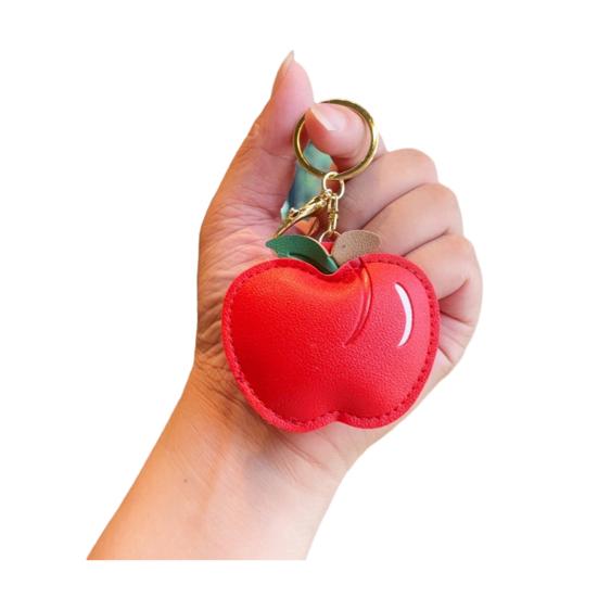 Keychain Pendant Peach-Shaped Card Holder Faux Leather Access Card Case Simulated Fruit Keychain Decorative Valentine Day