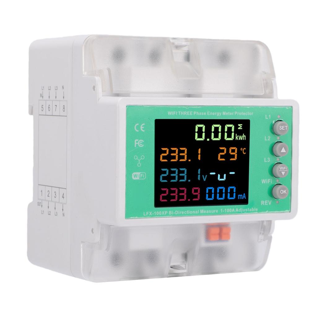 3 Phase Energy Meter Protector Support for Tuya WiFi Intelligent 4 Wire Multifunctional 100A Phone Remote Control with