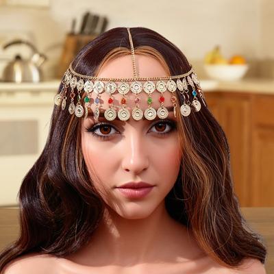 Bohemian Ethnic Style Gold Coin Tassel Lady Hair Chain Dunhuang Style Dance Performance Travel Photo Head Chain