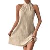 Summer Sleeve White Loose Dress Fashion Women's Hanging Neck Pleated Dress Party Casual Elegant Sweet A-line Short Dress Holiday Clothing