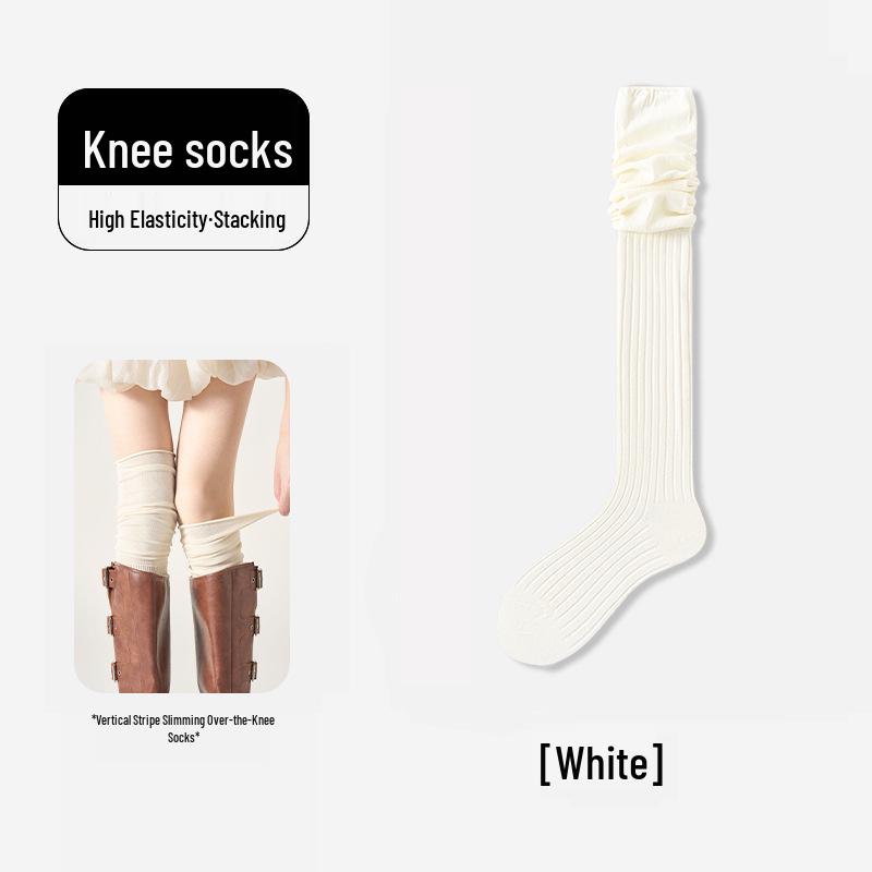 Damskie białe skarpetki bawełniane za kolano - Jesień/Zima Wysoki ściągacz, Podkolanówki, Styl JK, Idealne do butów.