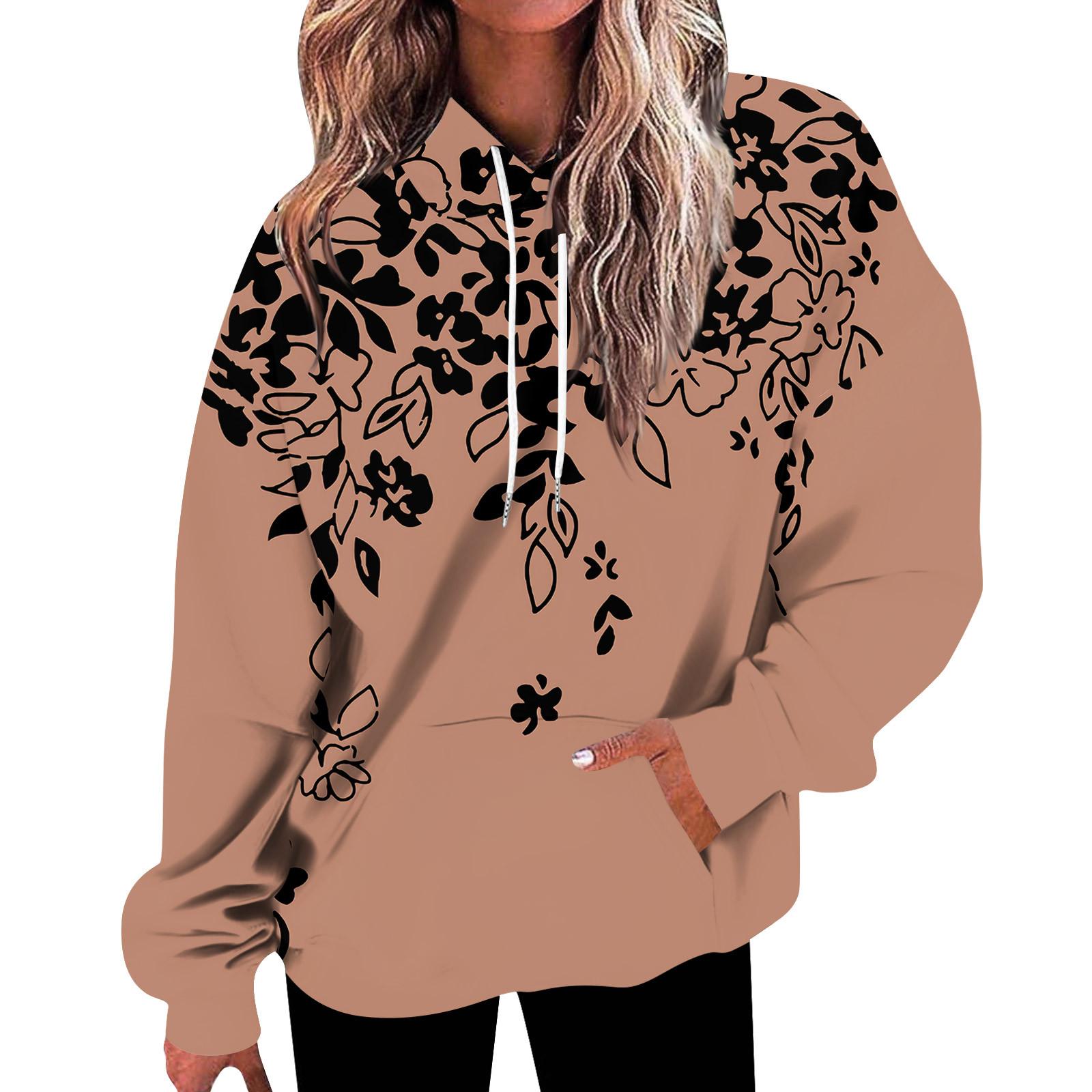 

Жіноча модна вільна повсякденна толстовка з довгим рукавом і квітковим принтом на кожен день M верблюд