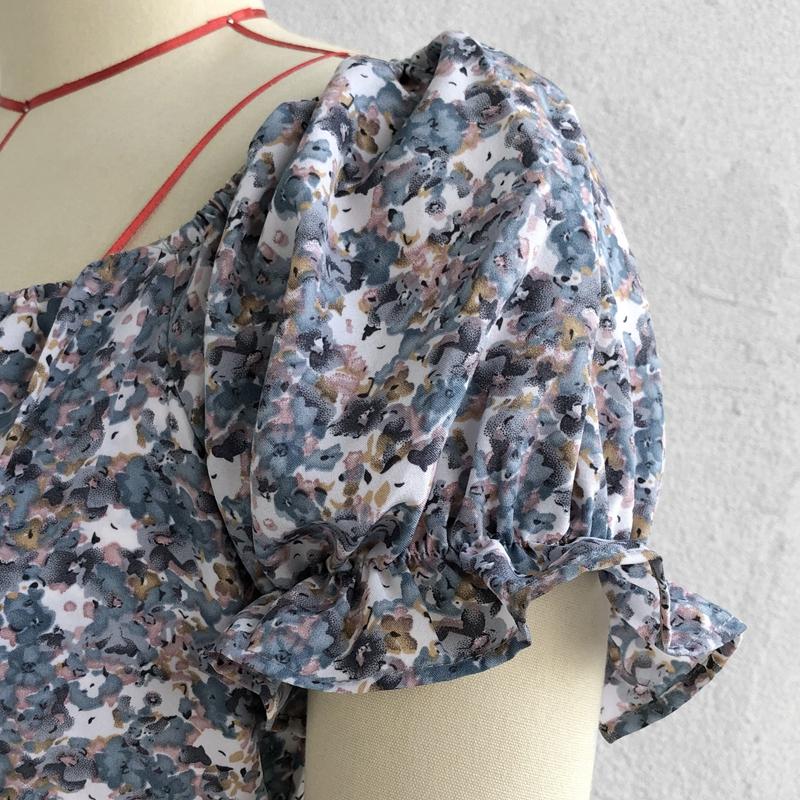 Aboe Knee Short Puff Sleeve Women Spring Summer Dress A-Line Slash Neck  High Waist Slim Cascading Ruffle Floral Print S-XL