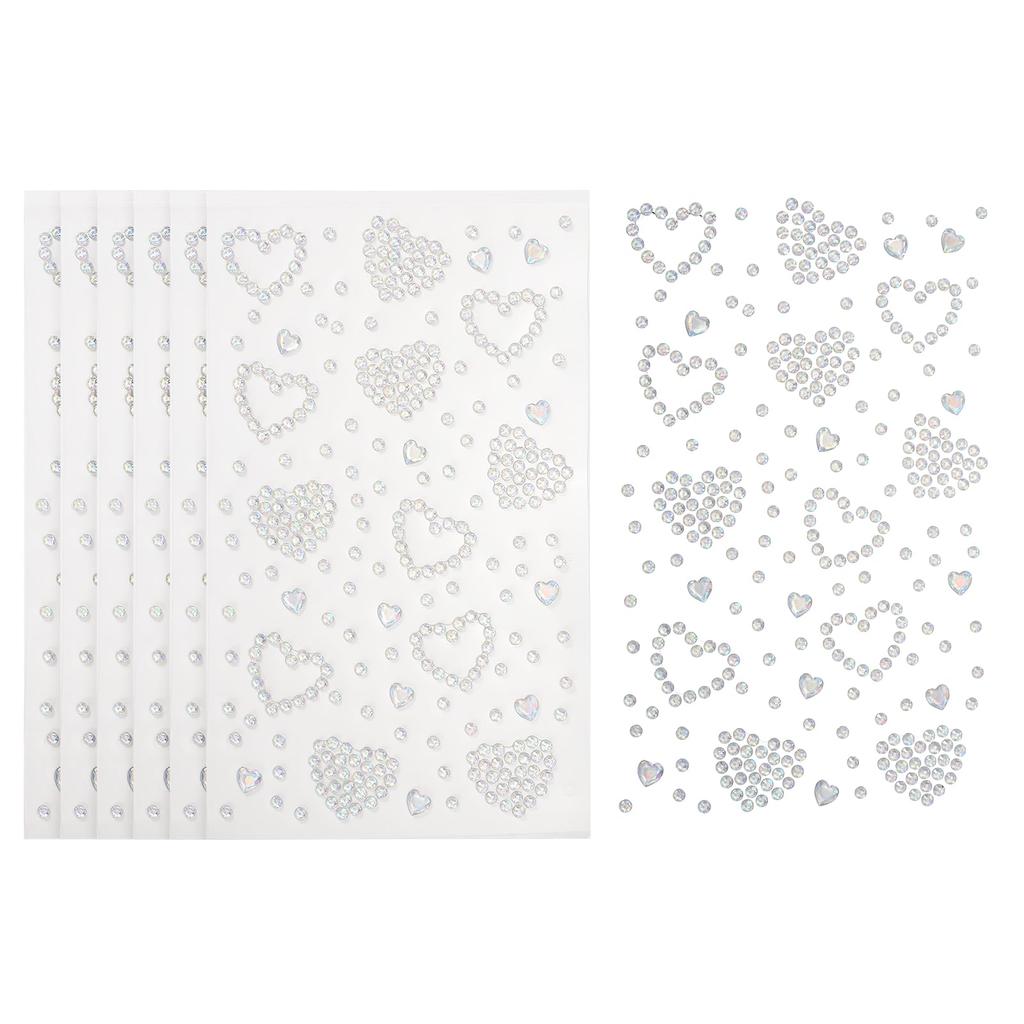 PATIKIL 6 Sheets Heart Face Gem Self-Adhesive Hair Gem Stickers Face Stickers for Women Eye Hair Body Festival Makeup Rave Accessories AB Colors
