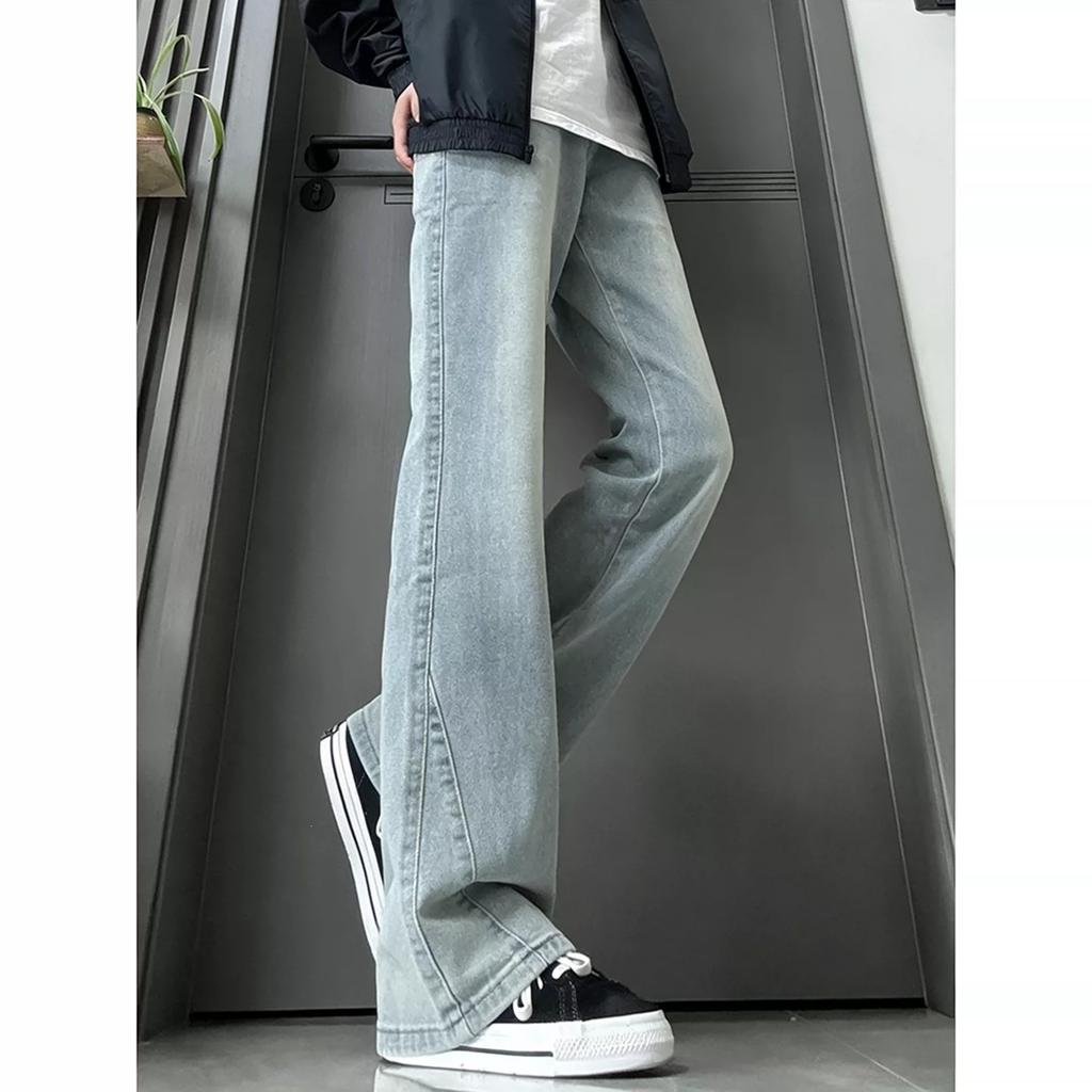 Cleanfit black miter scimitar jeans men's American high street Guochao vibe straight slim pants