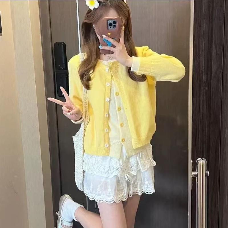 Knit Cardigan Women Round Neck Coat Top Sweater Spring Womenswear Knitwear