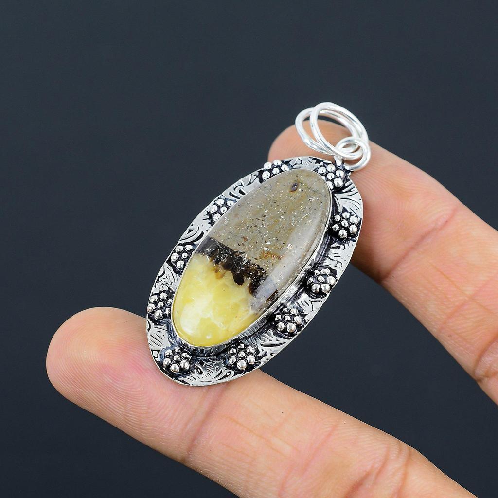 Oval Root Chakra Septarian Stone 925 Silver Engagement Elegant Bezel New Pendant