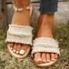 Südostasien Außenhandel Neu 2025 Frühling und Sommer Perlstoff Flache Sohle Übergröße Lässig Ein Wort mit runder Spitze Lässige Hausschuhe