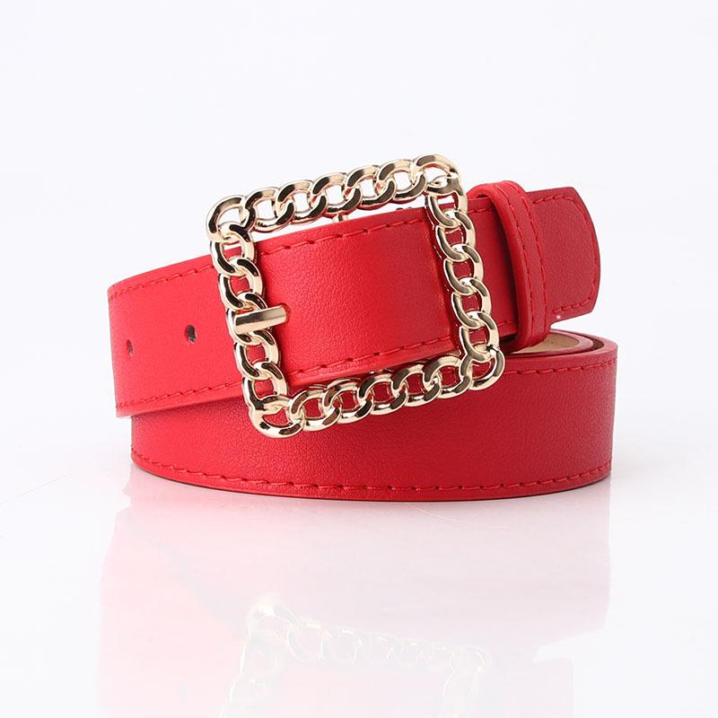 Ladies Belt, Hollow Square Buckle Women S Decorative Belt Elegant And Simple Jeans Belt красный
