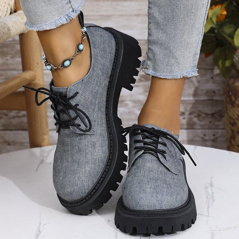 Fashion British Style Patchwork Loafers Shoes for Women Round Toe Lace Up Shoes Woman Autumn Winter Plus Size Platform Casual Shoes Lady