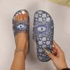 Fashion 2025 Summer New Women’s Novelty Sandals Outdoor Round Toe Flat with Crystal Metal Decoration Slippers for Beach Casual Slippers