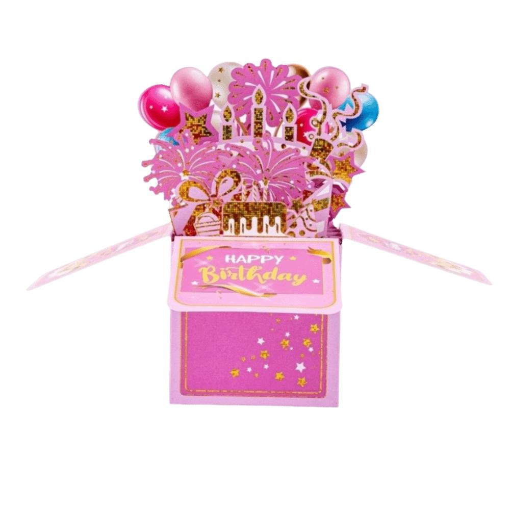 Cartoon Butterfly 3D Birthday Card Balloon Cake Design Best Wishes Pop-Up Greeting Cards Flowers Theme With Envelope