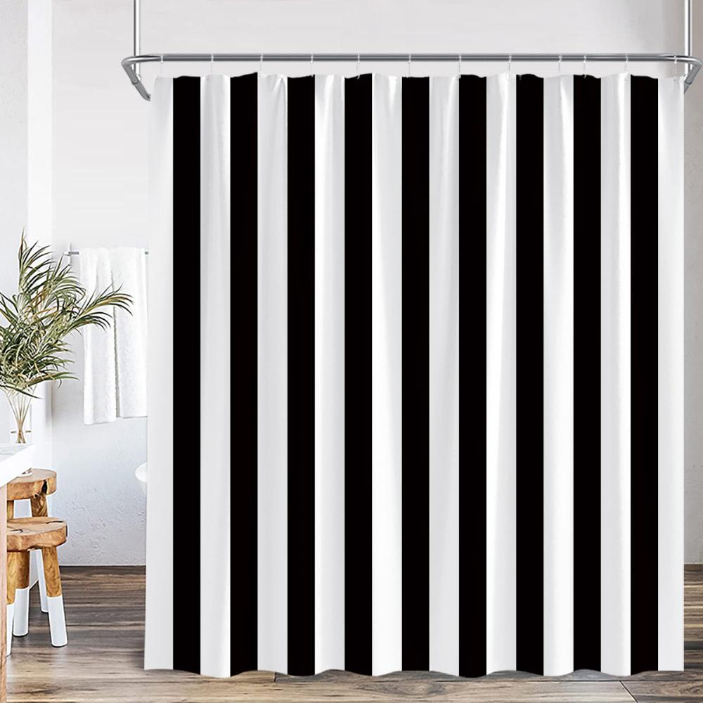 Geometric Stripes Shower Curtain Abstract Wavy Line Spots Art Aesthetic Bathroom Decorations Modern Bath Curtain with Hooks