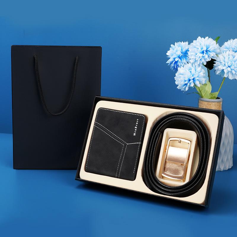 New Gift-Giving Men'S Belt Wallet Set Gift Box Automatic Buckle Belt High-End Business Lightweight Gift Box
