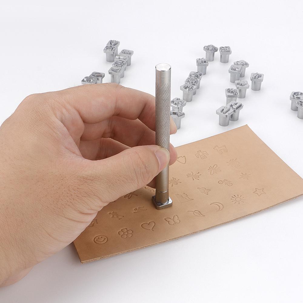 1 Set DIY Leder Skulptur Stempelwerkzeug, Manuelles Leder Schnitzerei Druckwerkzeug, Verschiedene Ausgefallene Form Gravur & Stempelwerkzeug Set