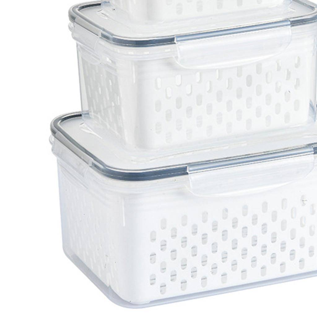 3pcs Drain Storage Basket Box Transparent Leakproof Food Storage Containers with Removable Colander for Fridge