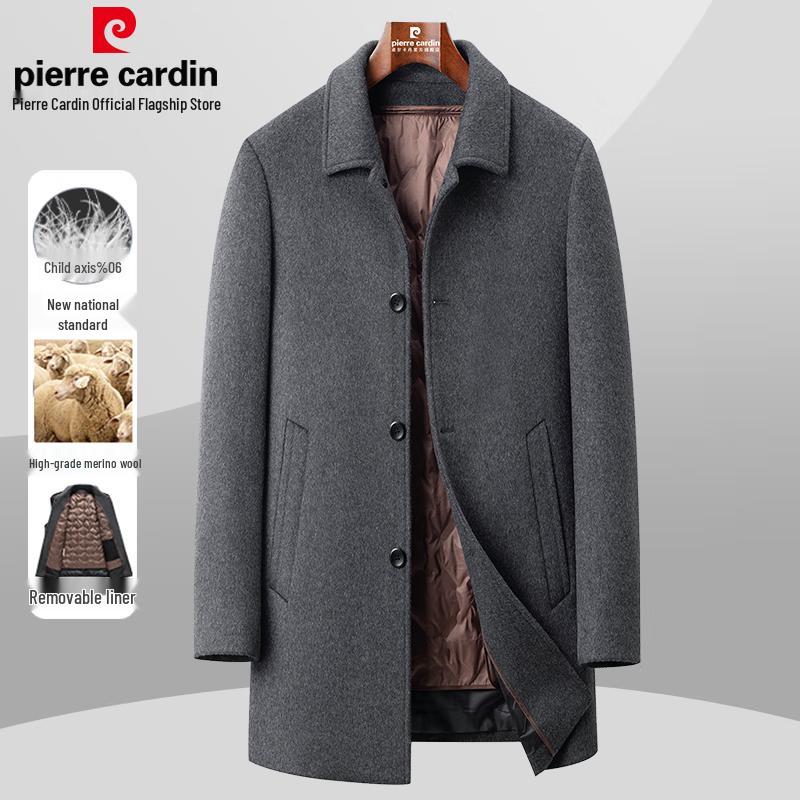 Pierre Cardin Men's Wool Blend Mid-Length Overcoat with Removable Down Liner