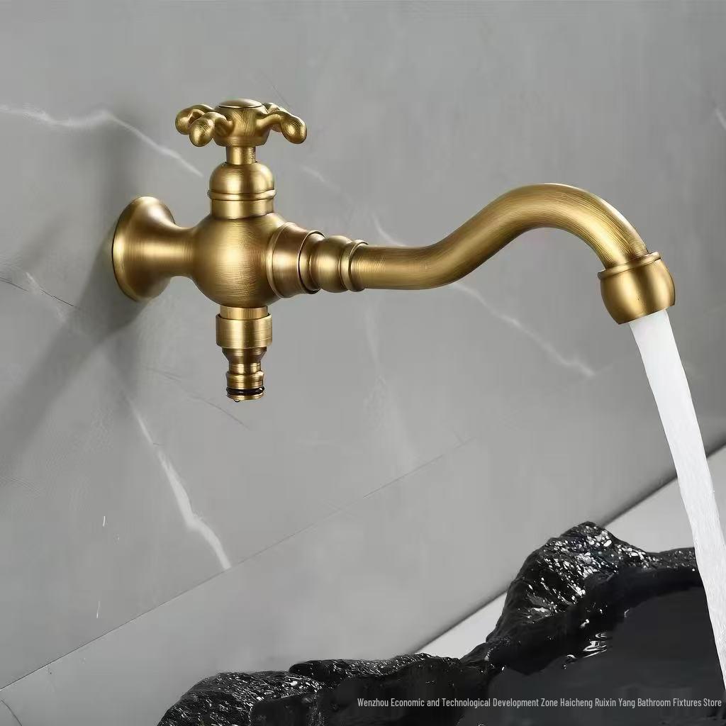 European Full Copper Outdoor Garden Double Outlet Rotatable Retro Faucet