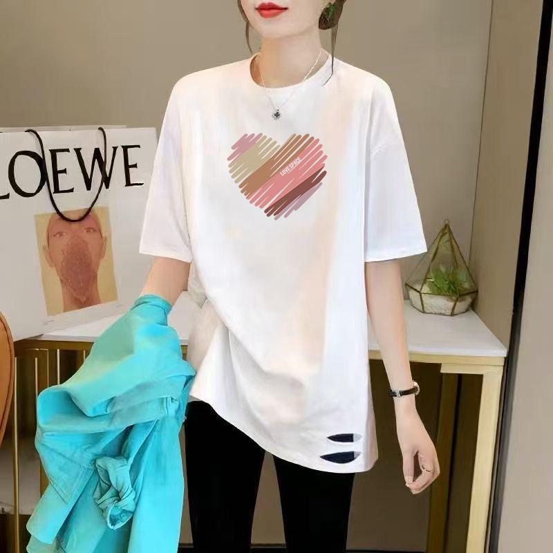 

2025 New Heart Print Women s Loose Plus Size Cotton T-shirt XL