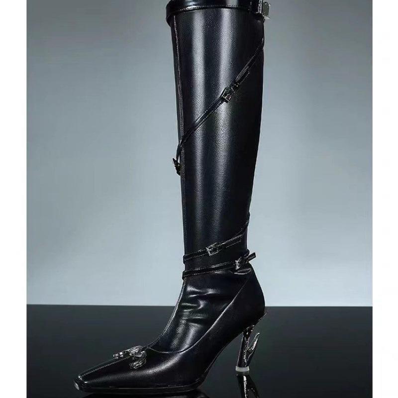 

Мода 2025 Длинные сапоги Особой формы Каблук-шпилька Заостренный носок Женские кожаные сапоги Высокие сапоги Мода 40