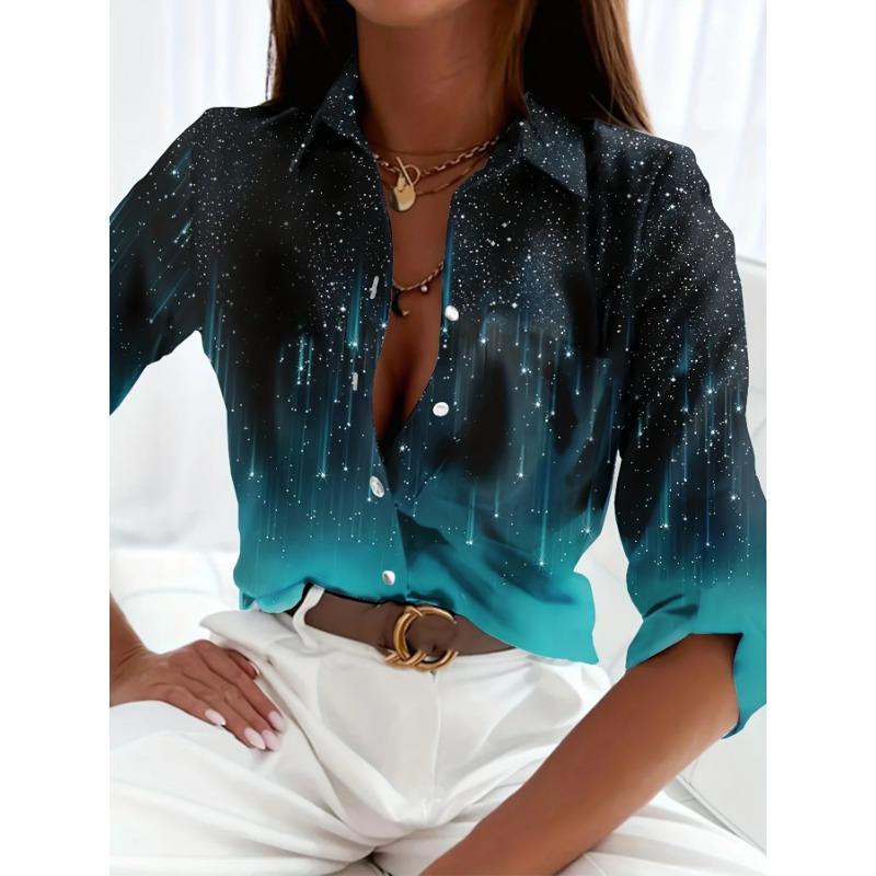 Elegant Ladies Fashion Blouse 2026 Spring & Autumn Digital Chain Printing Shirt Commuter Slim Office Women's Blouse