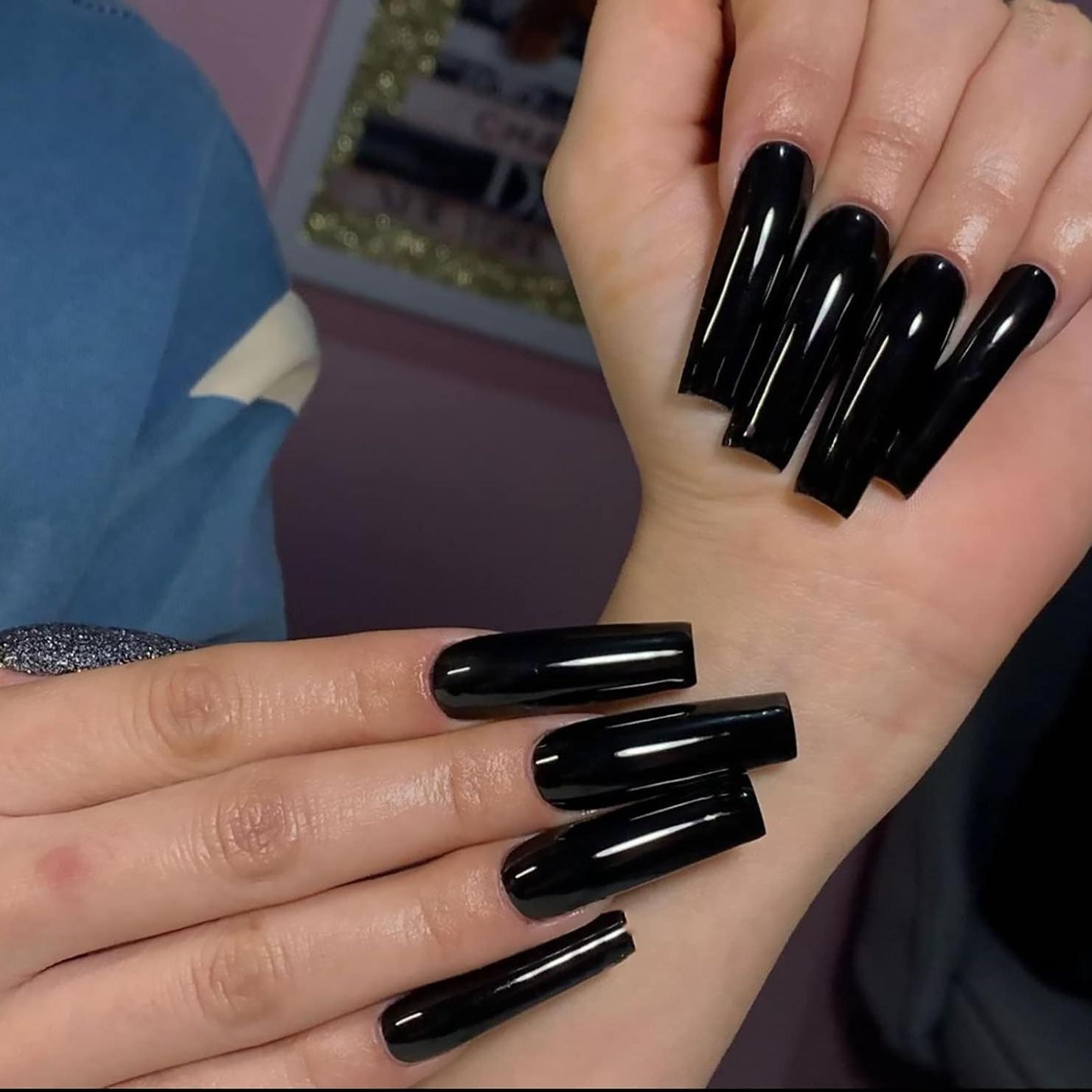 

Long Tube Nail Patch Solid Color Black Glossy Wearable Nail Removable чёрный
