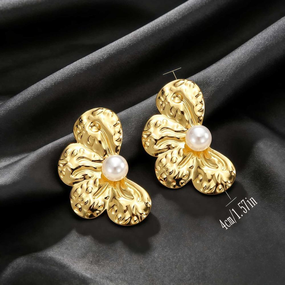 ins style French retro pearl stud earrings women's 18K gold-plated niche design high-end earrings